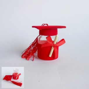 Bomboniera Barattolo PVC rosso tondo cappello Tocco Laurea d 4 x h 6 cm 12pz art SC430
