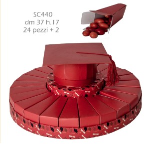 Bomboniera Torta laurea rosso con cappello tocco e 24 fette + 2 box art SC440