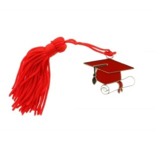 Bomboniera decorazione Ciondolo cappello laurea rosso metallo 4 cm Confezione set 12 pz art 12027