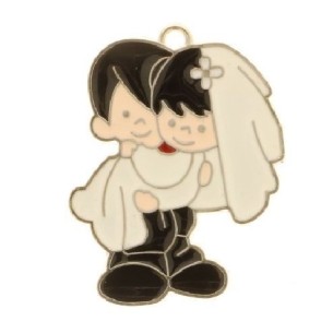 Bomboniera decorazione Ciondolo Coppia Sposi in metallo 12 pz art 12010