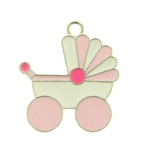 Bomboniera decorazione Ciondolo Carrozzina Rosa in metallo 12 pz art 12007