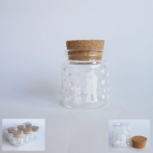 Bomboniera decorazione barattolo vetro tondo per confetti Sposi Bianco 6 pz art SC410