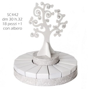 Bomboniera Torta albero della vita bianco con 18 fette per confetti art SC442