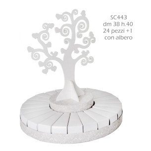 Bomboniera Torta albero della vita bianco con 24 fette per confetti art SC443