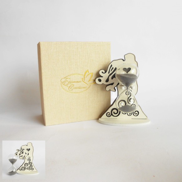 Bomboniera coppia sposi con Clessidra vetro trasparente e scatola Art 07102