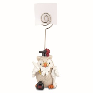 Bomboniera decorazione Gufo laurea resina con clip porta foto Beige h 6,2 cm art 28209
