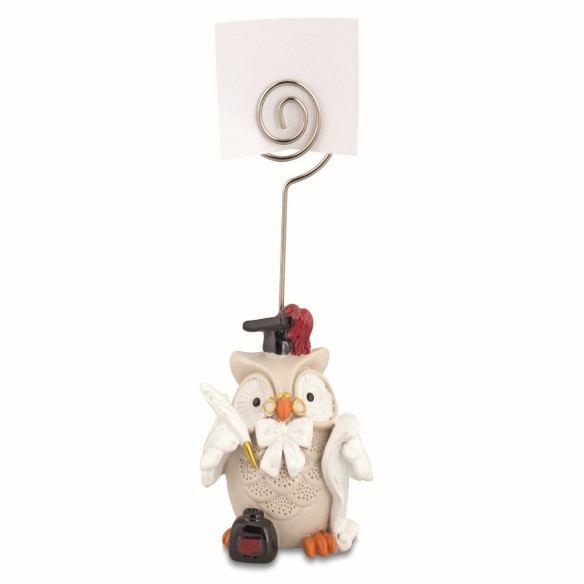 Bomboniera decorazione Gufo laurea resina con clip porta foto Beige h 6,2 cm art 28209