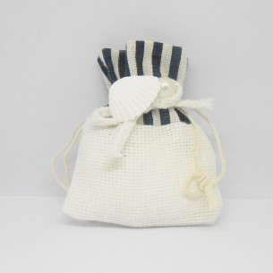 Bomboniera Sacchetto confetti tessuto inserto conchiglia e perla set 12 pz art C1910