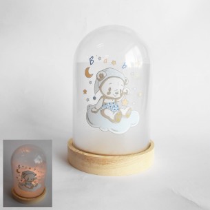 Bomboniera lampada orsetto celeste con campana in pvc decorazione art 049552