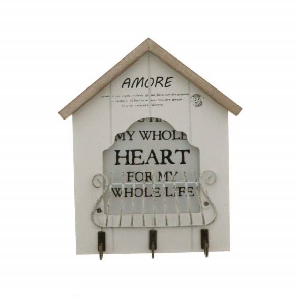 Bomboniera appendi chiavi in legno Casetta Bianca Shabby Chic  Art 08599