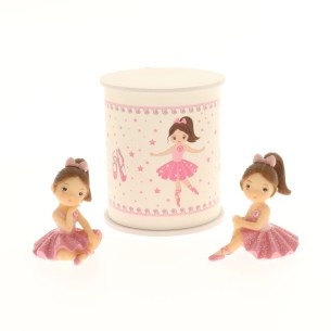 Bomboniera decorazione ballerine in resina rosa con scatola set 2 pz art 049617