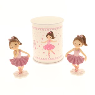 Bomboniera decorazione ballerine in resina rosa con scatola set 2 pz art 049618