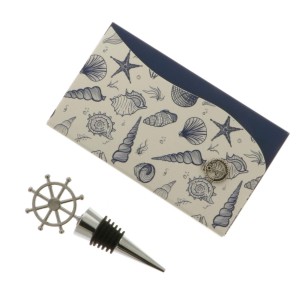 Bomboniera decorazione tappo per bottiglia in metallo timone nave con scatola art 12341