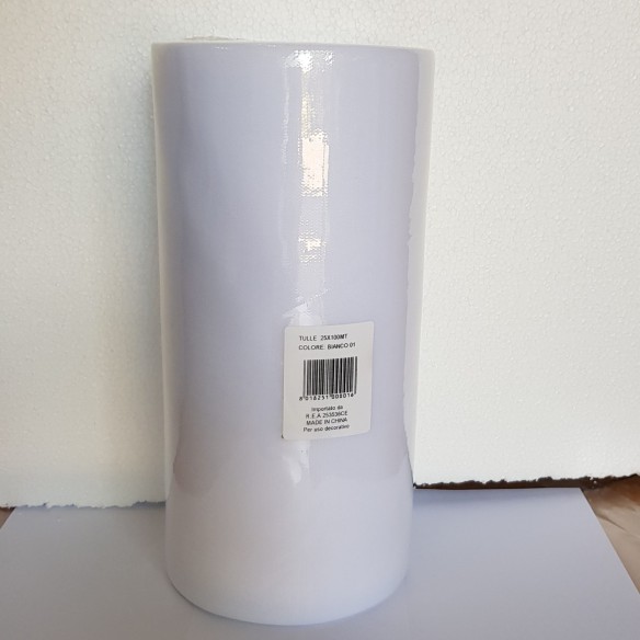 Bobina 25 cm 100 mt rotolo tulle decorazioni bomboniere colore Bianco art CARUSOBIANCO01