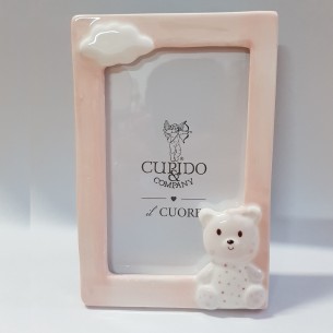 Bomboniera porta foto ceramica Rosa 10xh15 cm Con Orsetto e nuvoletta bianca con Scatola  Art 425