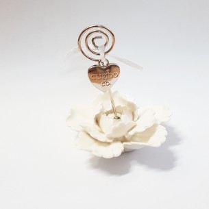 Bomboniera rosa bianca in ceramica smaltata con porta foto h 8 cm art 459