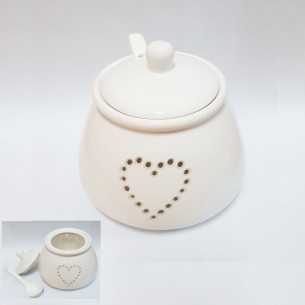 Bomboniera Zuccheriera con cuore traforato in ceramica smaltata bianca h 9,6 cm art 464