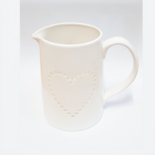 Bomboniera Lattiera con cuore traforato in ceramica smaltata bianca h 10,7 cm art 465