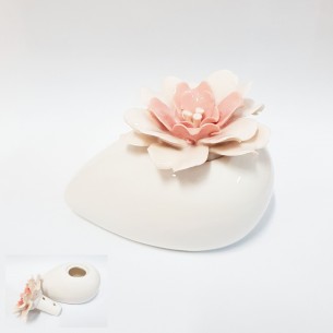 Bomboniera Profumatore in ceramica smaltata bianca con Rosa Salmone 10x6,5xh6,8 cm art 518