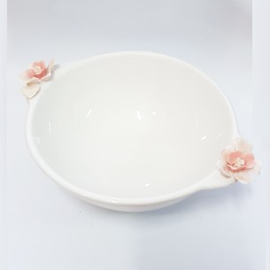 Bomboniera Svuota tasche in ceramica smaltata bianca con Rosa Salmone 16,3x14,5xh7,8 cm art 520