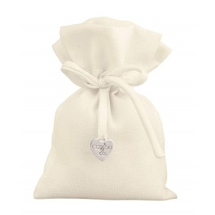 Bomboniera sacchetto confetti in tessuto bianco e cioncolo cuore 10,5xh15 cm set 6 pz art 234
