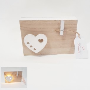 Bomboniera porta foto in legno con inserto cuore e luce led shabby 13,5x3,5xh9,5 cm wedding  art 688