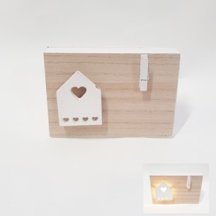 Bomboniera porta foto in legno con inserto Casa e luce led shabby 13,5x3,5xh9,5 cm wedding  art 680
