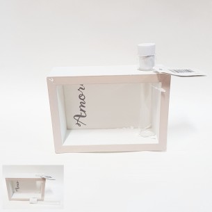 Bomboniera cornice in legno con fiala vetro e scritta AMORE 13,5x5xh9,5 cm wedding  art 503