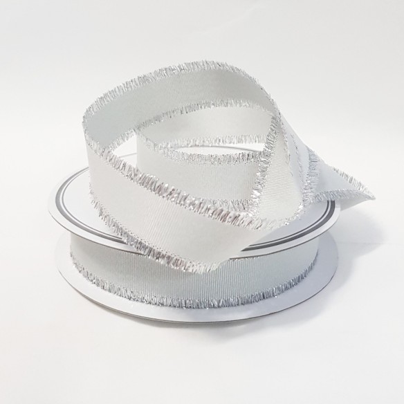 Nastro in Tessuto sfrangiato colore Argento in bobina rotolo da 22 mm x 25 mt Wedding art 28537