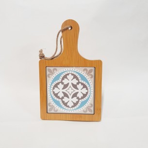 Bomboniera Tagliere rattagolare in legno con manico inserto piastella ceramica 12,1x19,5 cm Art 08702