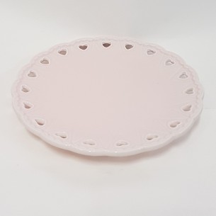 Bomboniera decorazione Wedding Piattino tondo in ceramica Rosa inserto cuori D 15,5 cm art 28733