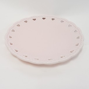 Bomboniera decorazione Wedding Piattino tondo in ceramica Rosa inserto cuori D 15,5 cm art 28733