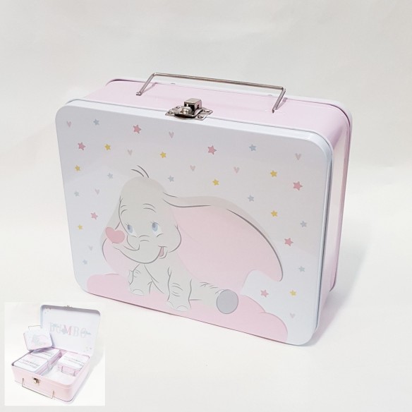 Set 9 Valigetta in metallo Latta DUMBO Disney Rosa decorazione Wedding Battesimo Nascita art 69537