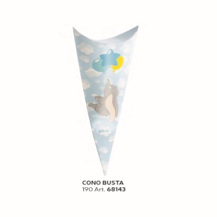 Bomboniera Scatola Cono Busta per Confetti DUMBO Disney Celeste h 19 cm set 10 pz art 68143