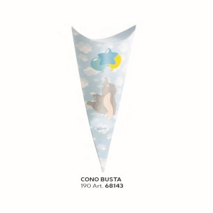Bomboniera Scatola Cono Busta per Confetti DUMBO Disney Celeste h 19 cm set 10 pz art 68143