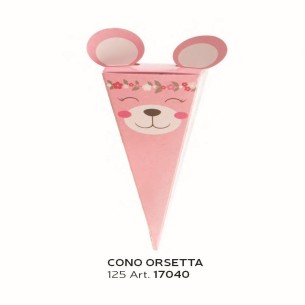 Bomboniera Scatola Cono per Confetti Orsetto Rosa h 12,5 cm set 10 pz art 17040
