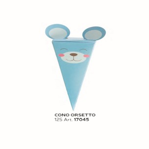 Bomboniera Scatola Cono per Confetti Orsetto Celeste h 12,5 cm set 10 pz art 17045