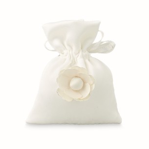 Bomboniera sacchetto per confetti in tessuto Bianco con inserto fiore Set 12 pz art 28587