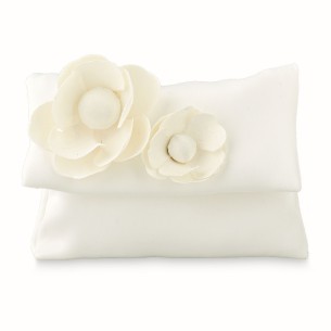 Bomboniera sacchetto tipo busta per confetti in tessuto Bianco con inserto fiore Set 6 pz art 28590