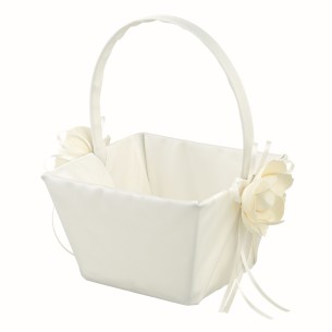Cestino porta fedi petali in tessuto Bianco con inserto fiore Wedding Matrimonio pz art 28594
