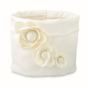 Bomboniera saccoccio per confetti in tessuto Bianco con inserto 12 x h 12 cm fiore Set 4 pz art 28592