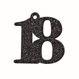 Bomboniera decorazione Ciondolo da appendere numero 18 in legno nero glitterato 3,5 cm set 12 pz art 28807