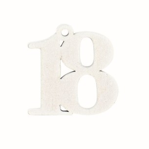 Bomboniera decorazione Ciondolo da appendere numero 18 in legno Bianco 3,5 cm set 12 pz art 28806