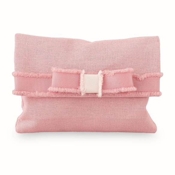 Bomboniera Sacchetto tipo Busta in tessuto con Fiocchetto Rosa Battesimo Nascita 10xh7,5 cm 12 pz art 28570