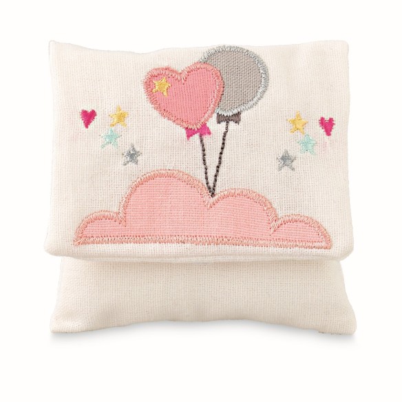 Bomboniera Sacchetto tipo Busta in tessuto inserto palloncini Rosa Battesimo Nascita 10 x h 9,5 cm set 12 pz art 28649