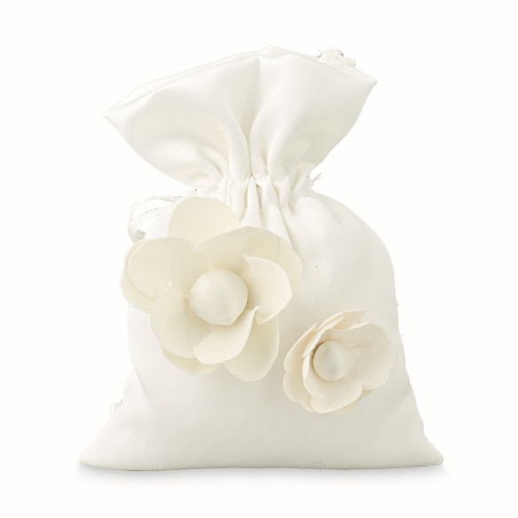 Bomboniera sacchetto per confetti in tessuto Bianco con inserto fiore Set 12 pz art 28588