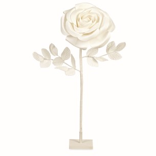 Fiore tipo Rosa in tessuto Avorio con stelo e base appoggio idea wedding D 30xh70 cm art 28722