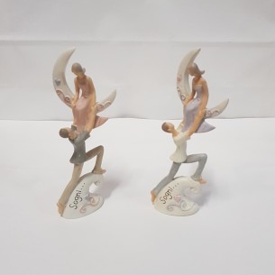 Bomboniera Coppia innamorati su mezze luna resina wedding h 17 cm set 2 pz art 049909