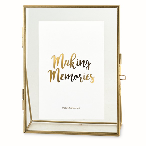 Bomboniera Porta Foto in metallo oro vetro wedding Matrimonio 15 x h 20 cm art 28831