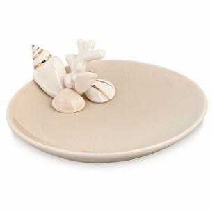 Svuota tasche Tondo in ceramica inserto Conchiglia Bomboniera Matrimonio con Scatola D 10,5 cm art 28840